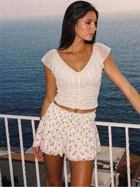 VERONIQUE YOUNG For W Cream Ruffled Off Shoulder Top Size 2 Goth Fairy Coquette